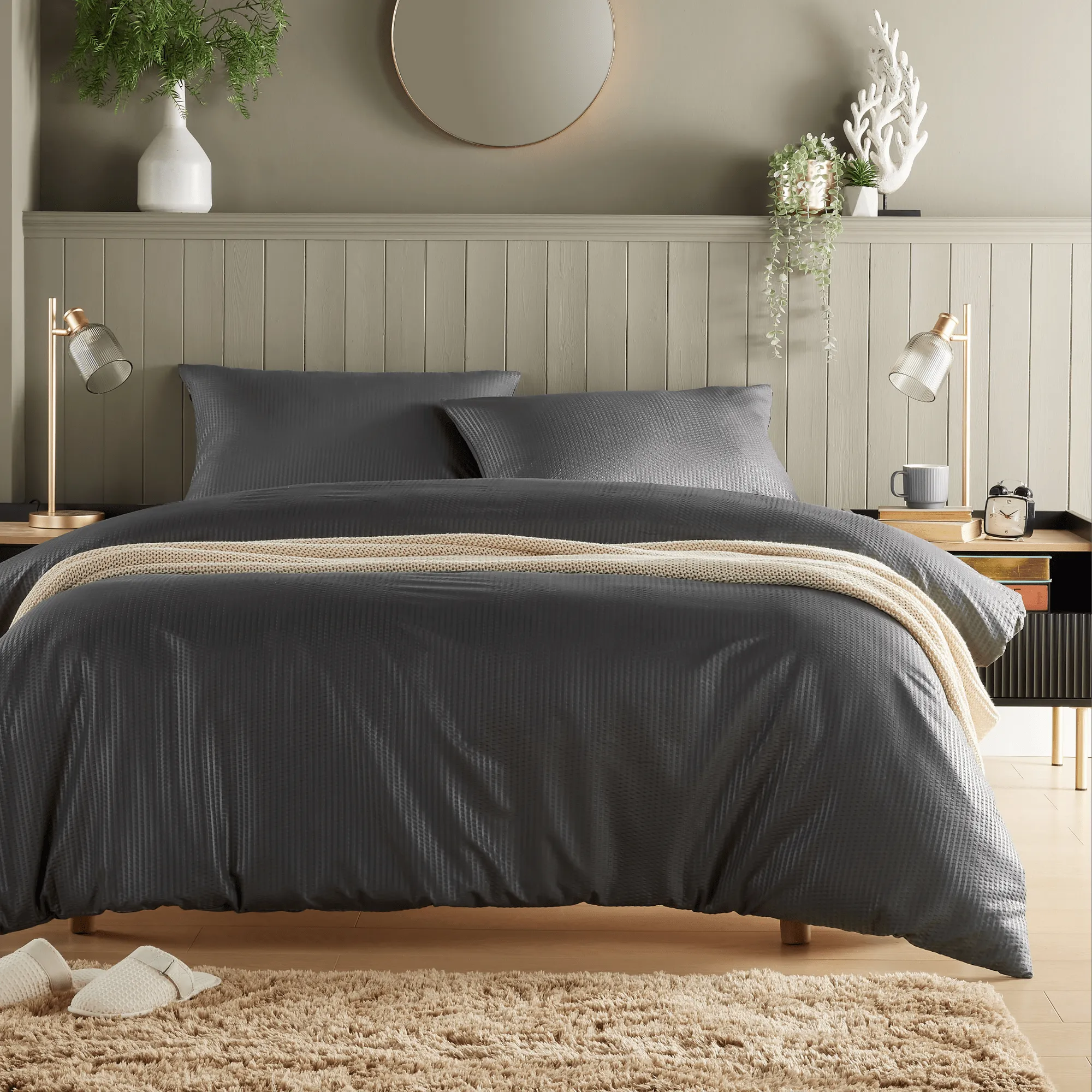 Monaco Seersucker Duvet Cover Set Super Soft Durable Bedding with Pillowcases Grey and White Single Double King by OLIVIA ROCCO