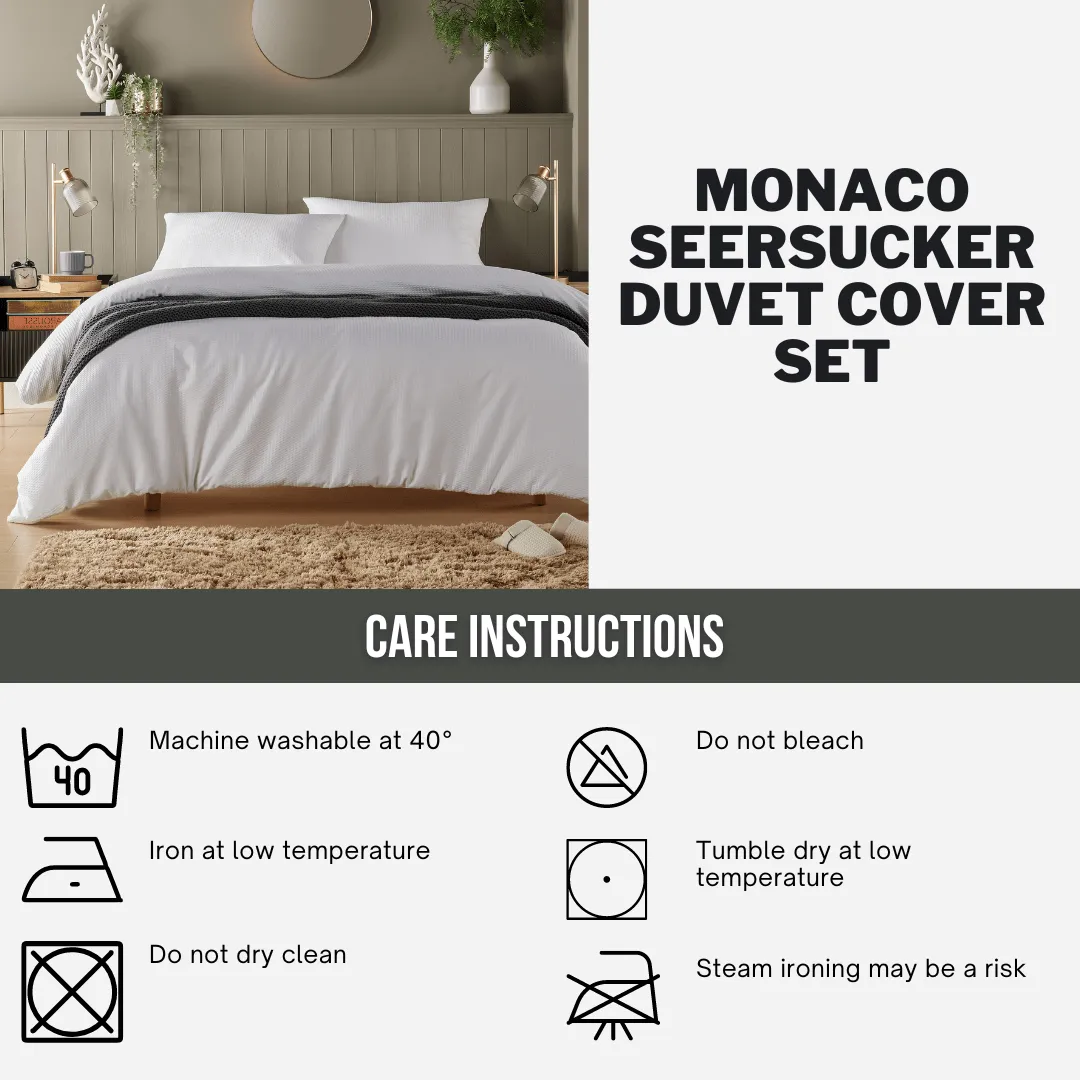 Monaco Seersucker Duvet Cover Set Super Soft Durable Bedding with Pillowcases Grey and White Single Double King by OLIVIA ROCCO