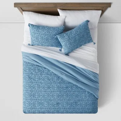 New - 7pc Queen Clipped Jacquard Comforter & Sheet Set Blue - Threshold