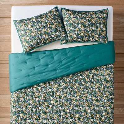 New - Opalhouse Jungalow Quilt Set Woven Floral Lightweight, Blue, Twin/TwinXL