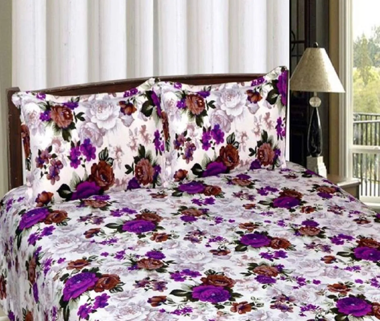 New panipat textile zone Poly Cotton Double Bedsheet with 2 Pillow Covers (Queen Size, Multicolour)