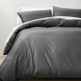 New - Twin/Twin Extra Long Washed Sateen Duvet Cover & Sham Set Dark Gray - Casaluna