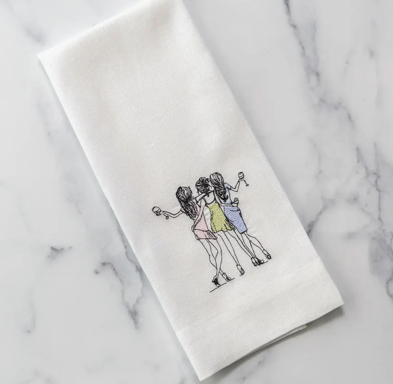 One pair (2) Gal Pal Besties European Embroidered Linen TeaTowels