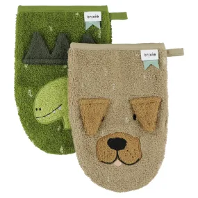 Organic Wash Cloths Pack of 2 Mr Dino & Mr Dog