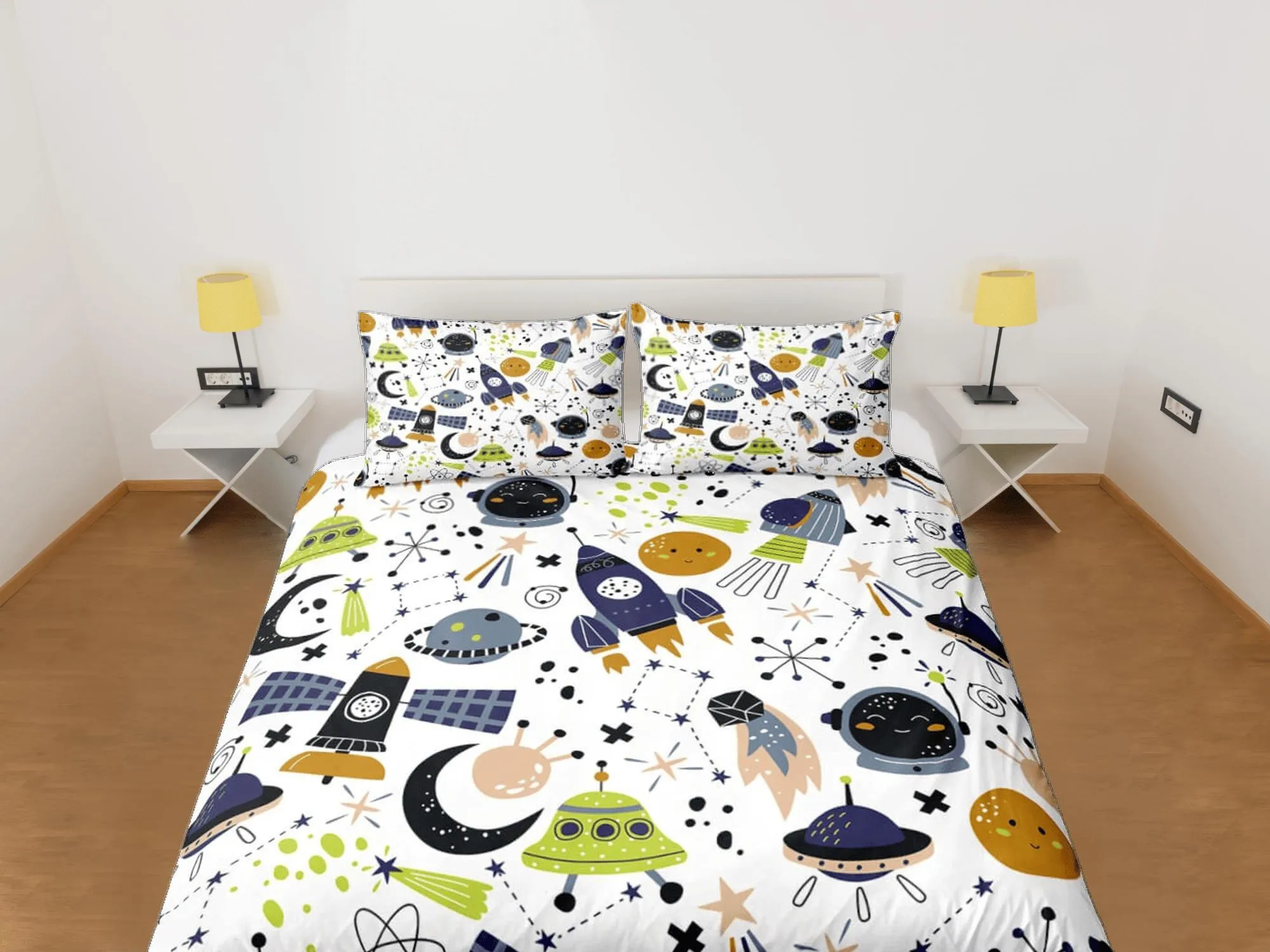 Outer space duvet cover set for kids, galaxy bedding set full, king, queen, astronomy dorm bedding, toddler bedding aesthetic bedspread