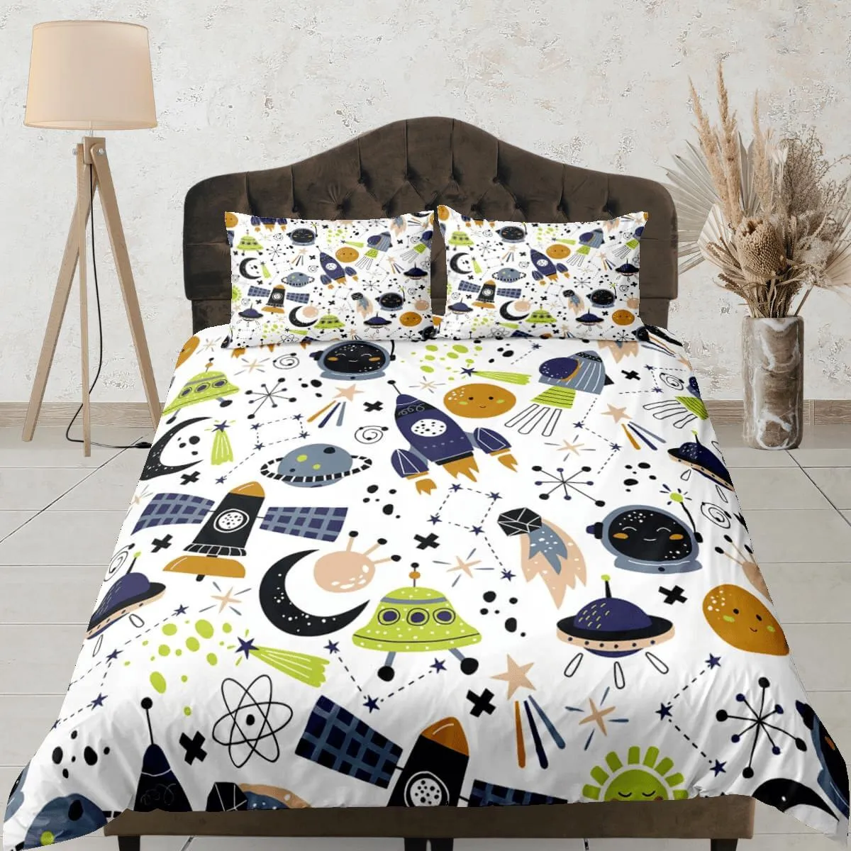 Outer space duvet cover set for kids, galaxy bedding set full, king, queen, astronomy dorm bedding, toddler bedding aesthetic bedspread