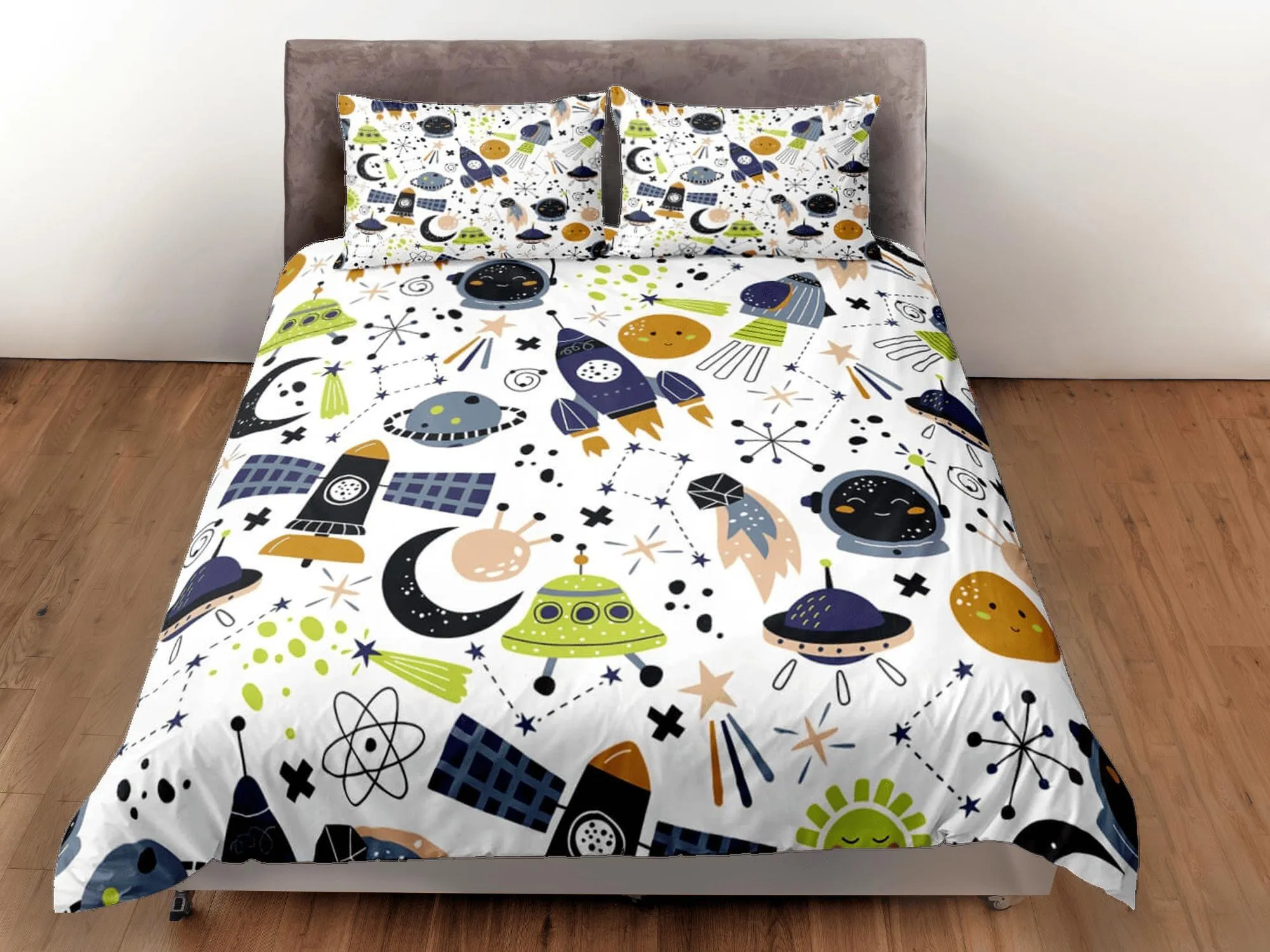 Outer space duvet cover set for kids, galaxy bedding set full, king, queen, astronomy dorm bedding, toddler bedding aesthetic bedspread