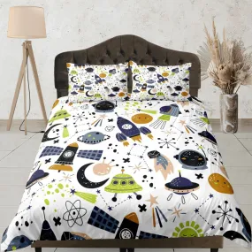 Outer space duvet cover set for kids, galaxy bedding set full, king, queen, astronomy dorm bedding, toddler bedding aesthetic bedspread