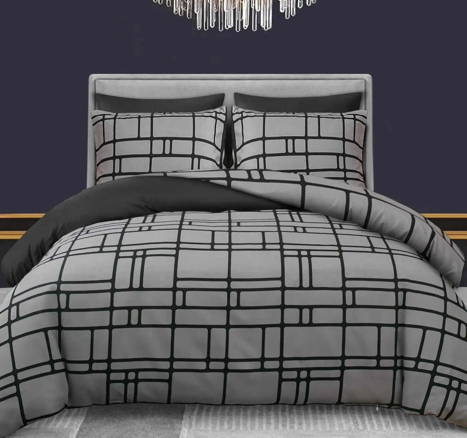 Pamposh Duvet Cover Set-Bricks (Black and Grey)