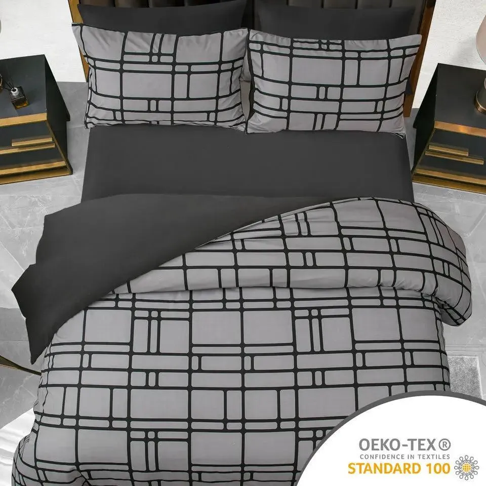 Pamposh Duvet Cover Set-Bricks (Black and Grey)