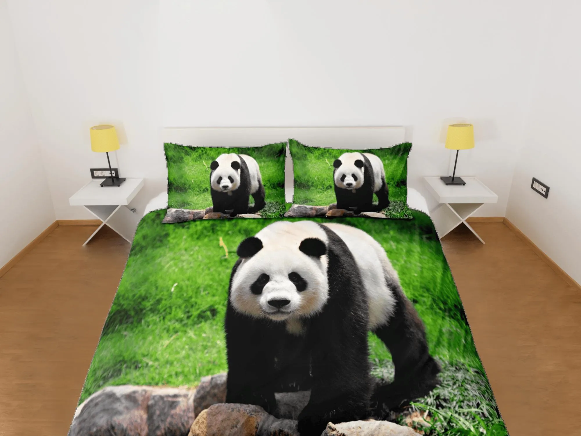 Panda in grassland duvet cover kids, bedding set full, king, queen, dorm bedding, toddler bedding, aesthetic bedspread, panda lovers gift