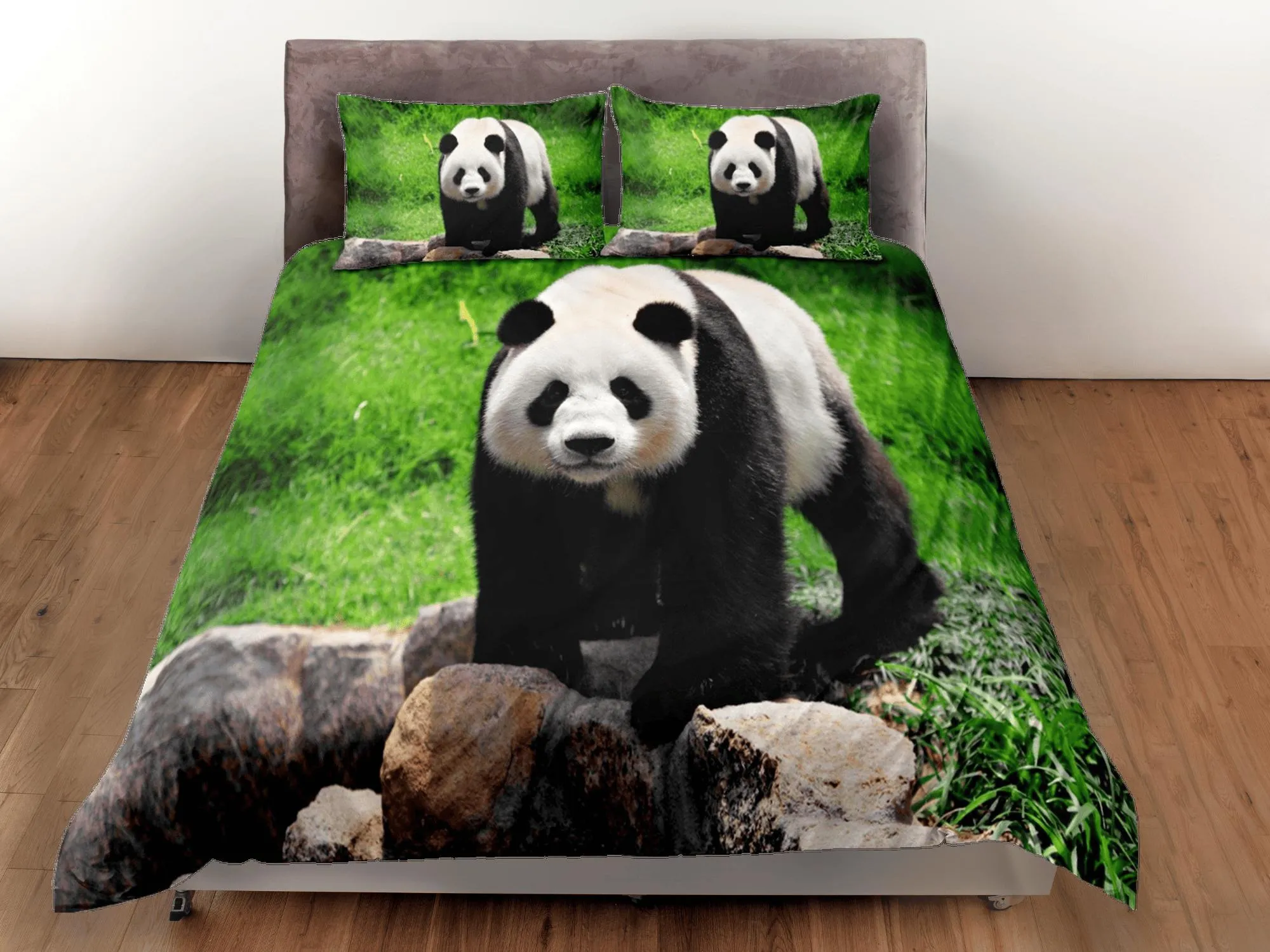 Panda in grassland duvet cover kids, bedding set full, king, queen, dorm bedding, toddler bedding, aesthetic bedspread, panda lovers gift