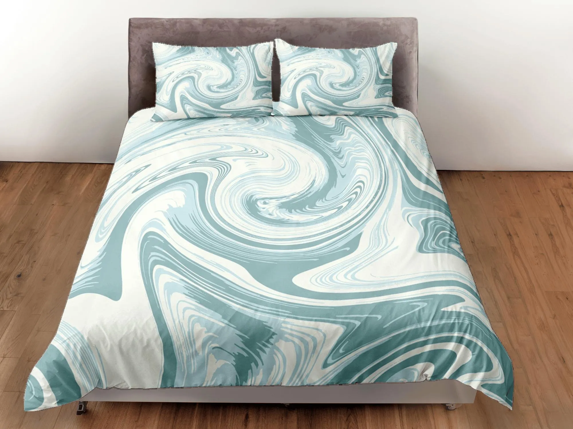 Pastel green contemporary bedroom set aesthetic duvet cover, marble abstract art room decor boho chic bedding set full king queen