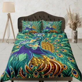 Peacock Duvet Cover Set Unique Dorm Bedding with Pillowcase, Single Bedding Double