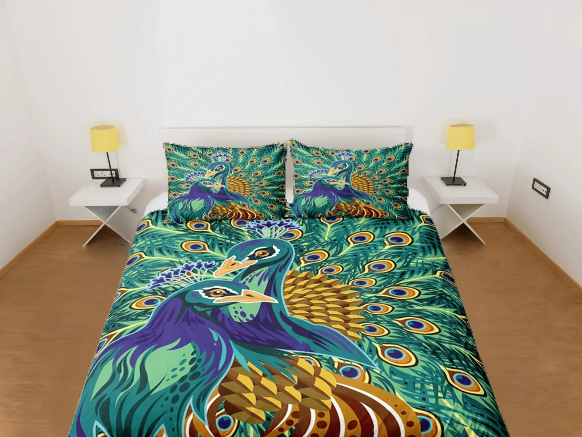 Peacock Duvet Cover Set Unique Dorm Bedding with Pillowcase, Single Bedding Double