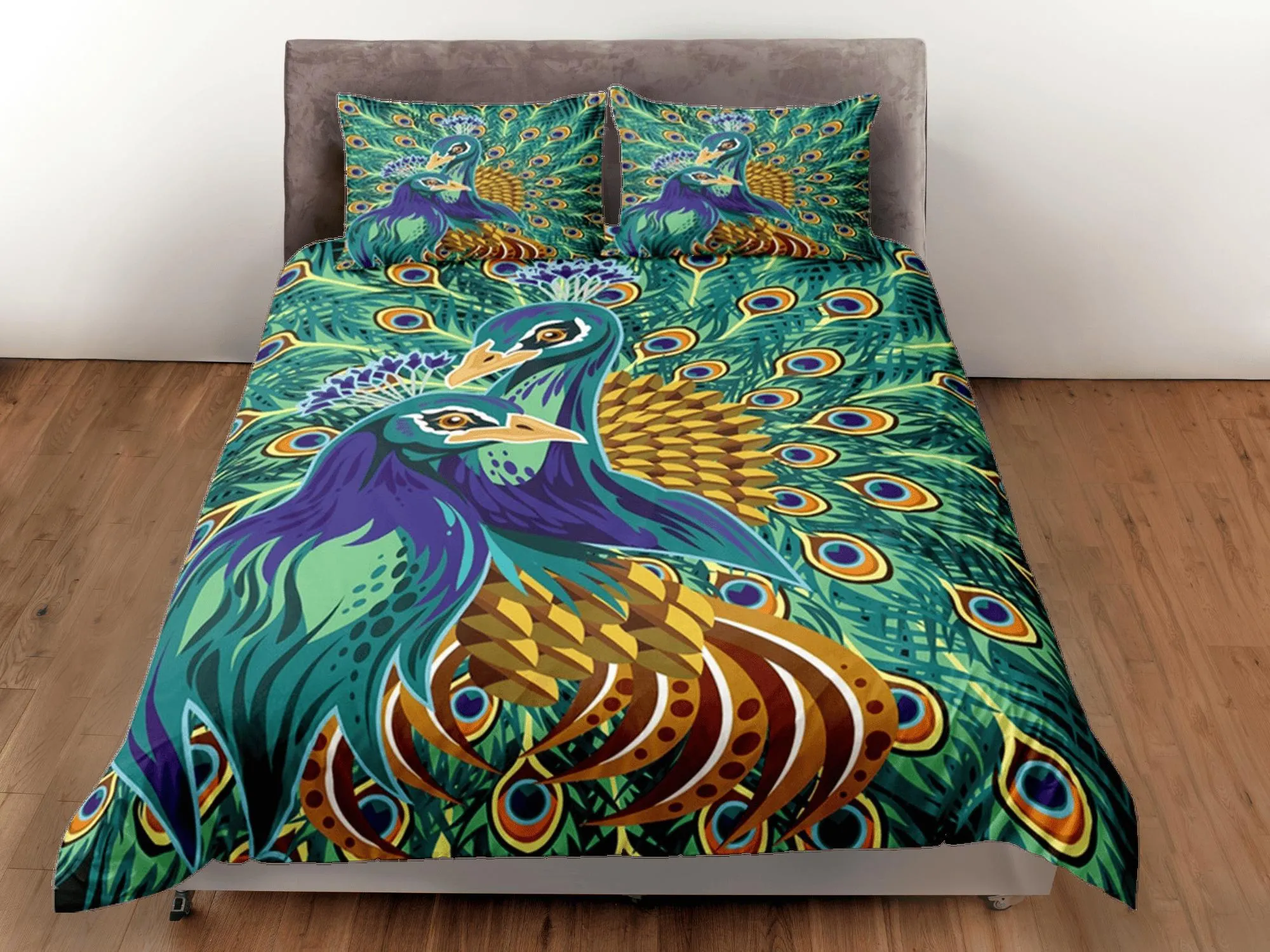 Peacock Duvet Cover Set Unique Dorm Bedding with Pillowcase, Single Bedding Double