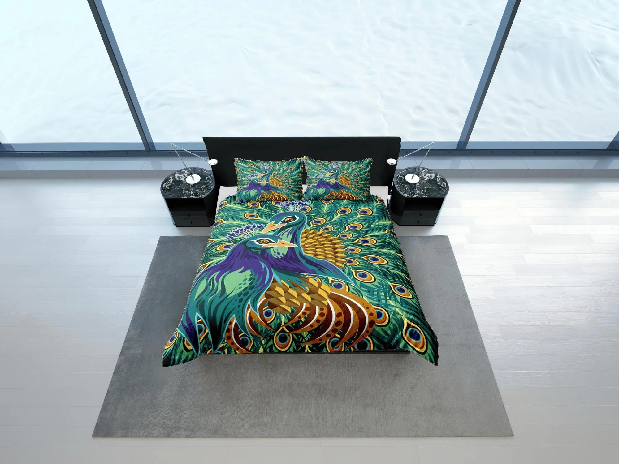 Peacock Duvet Cover Set Unique Dorm Bedding with Pillowcase, Single Bedding Double