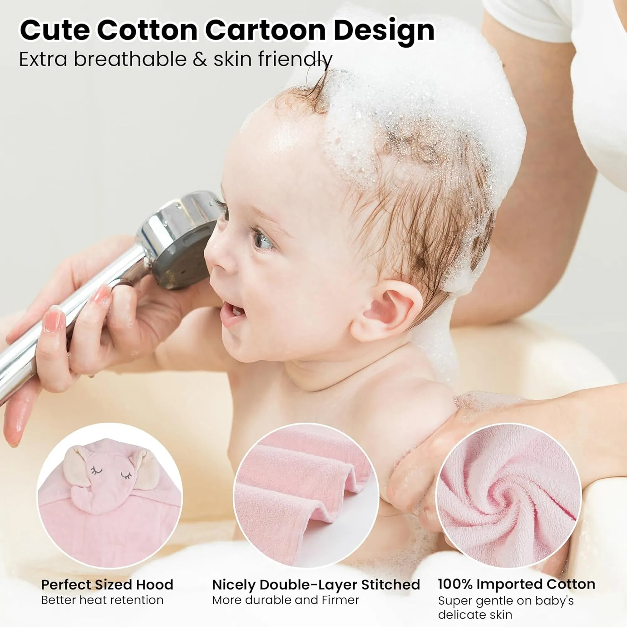 Penguine Cotton Hooded Baby Bath Towel with Baby Loofah