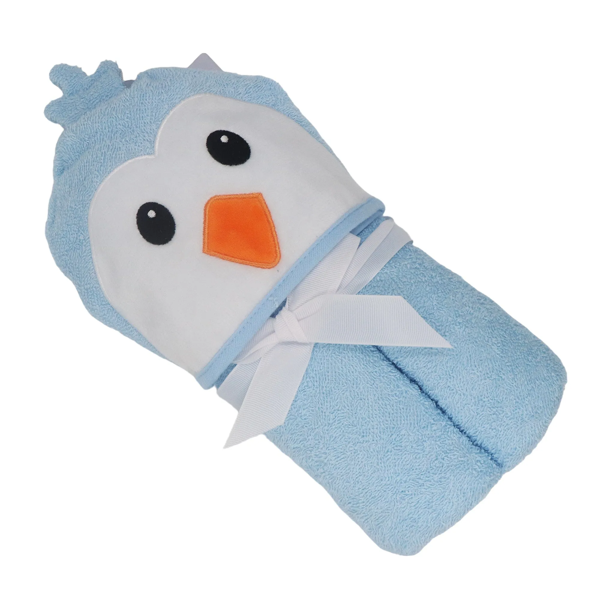 Penguine Cotton Hooded Baby Bath Towel with Baby Loofah