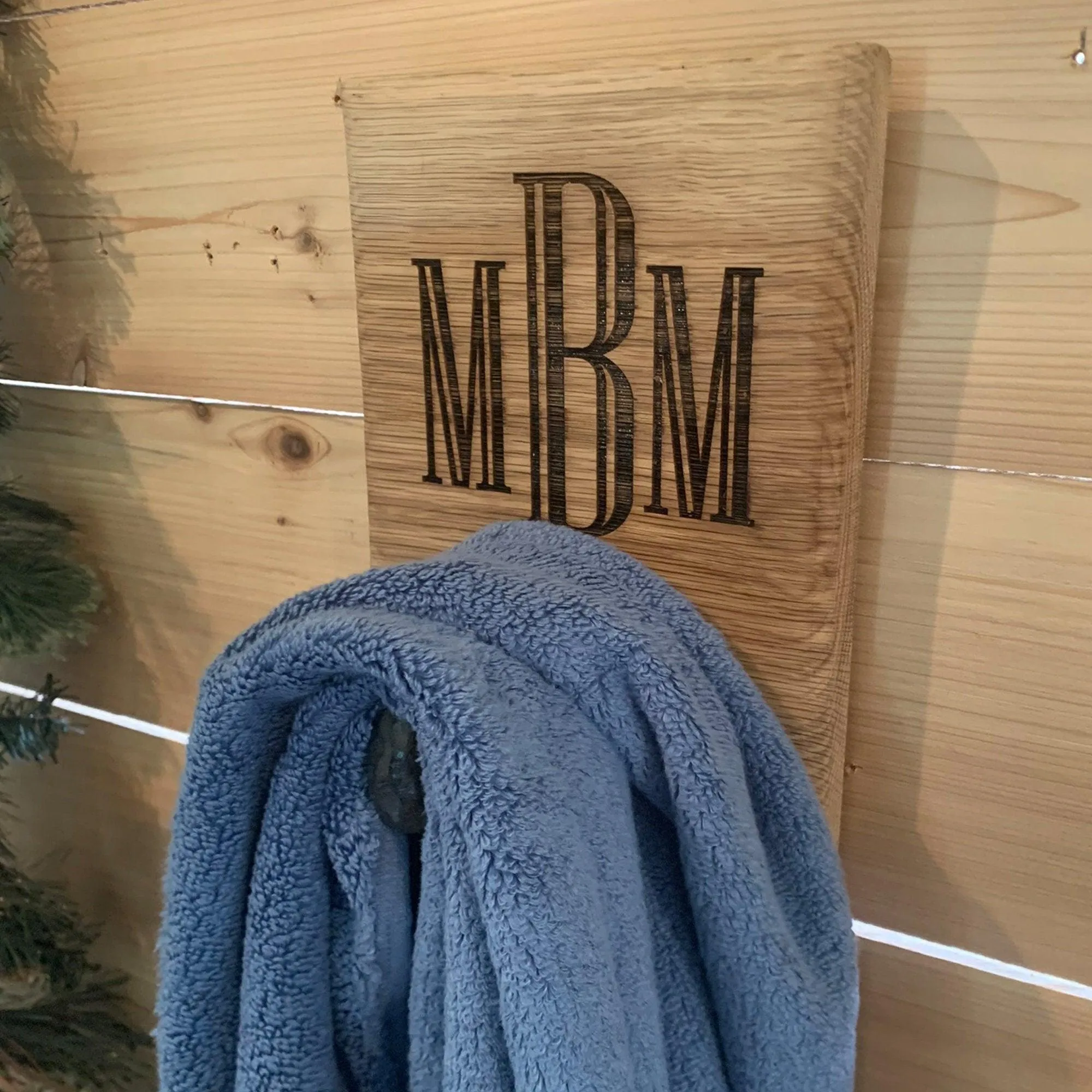 Personalized Monogram Wall Towel Holder with Railroad Stake Hanger