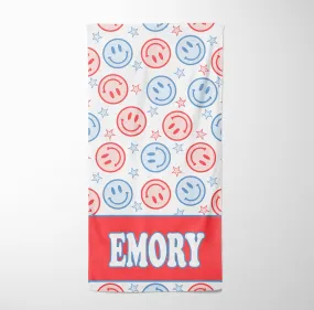 PERSONALIZED RED WHITE AND BLUE SMILES PREMIUM TOWEL