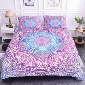 Pink blue purple mandala duvet cover boho bedding set full, queen, king, dorm bedding, aesthetic room indian bedspread maximalist decor