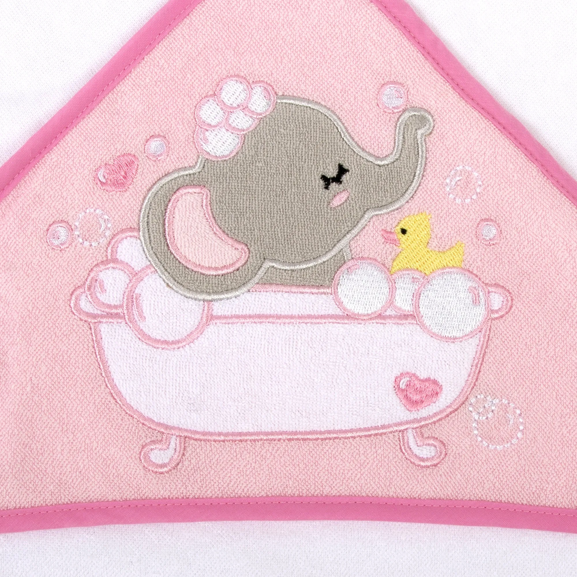 Pink Elephant Hooded Bath Towel & 5 Wash Cloth Baby Bath Sets