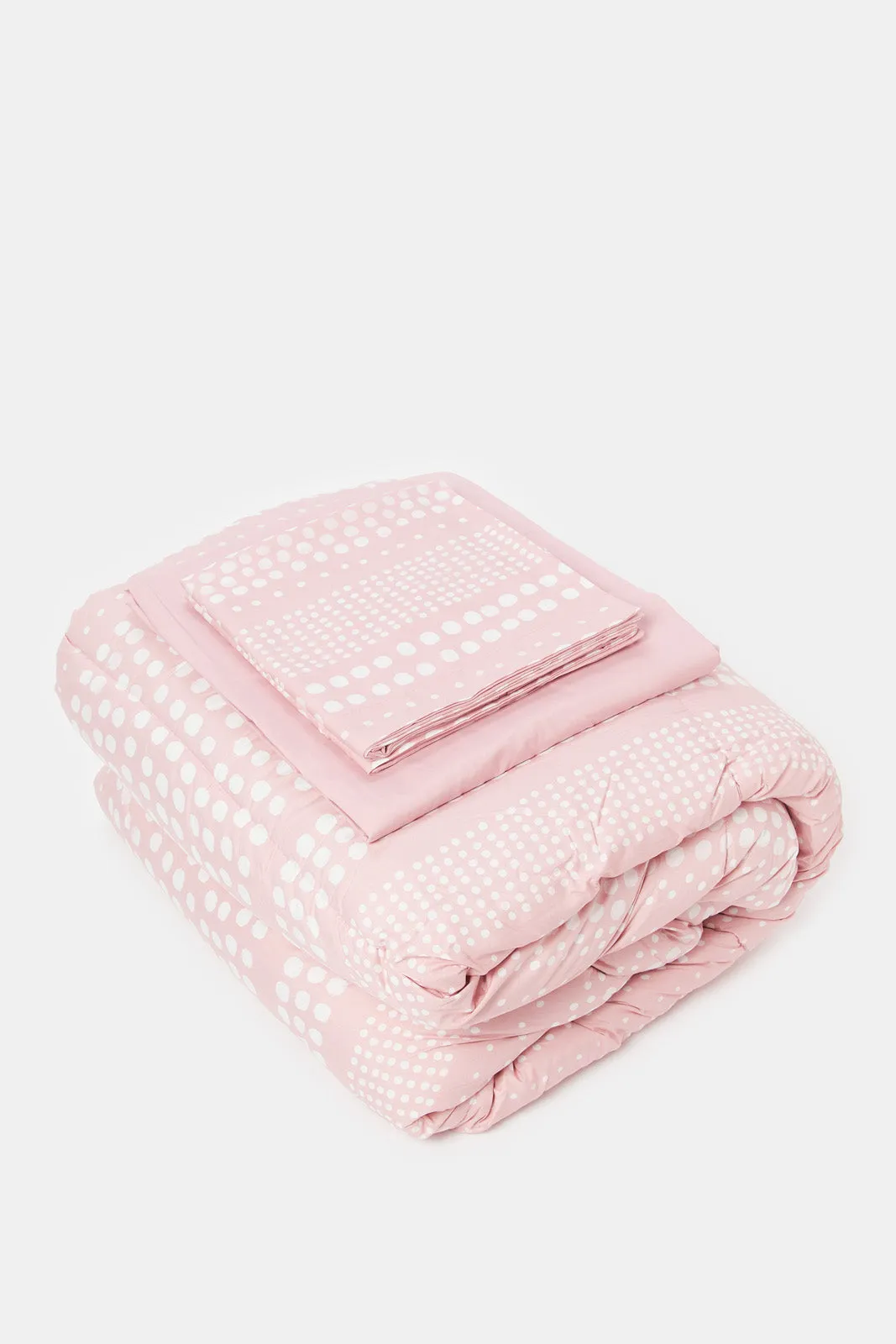 Pink Polka Dot Printed 4 Piece Comforter Set (Double Size)