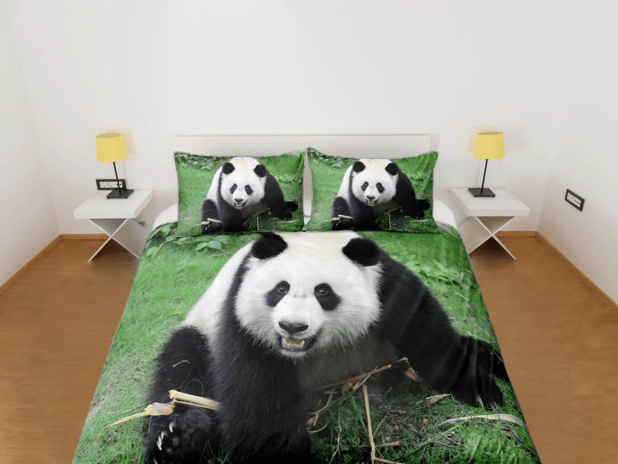 Playful panda duvet cover set for kids, bedding set full, king, queen, dorm bedding, toddler bedding, aesthetic bedspread, panda lovers gift