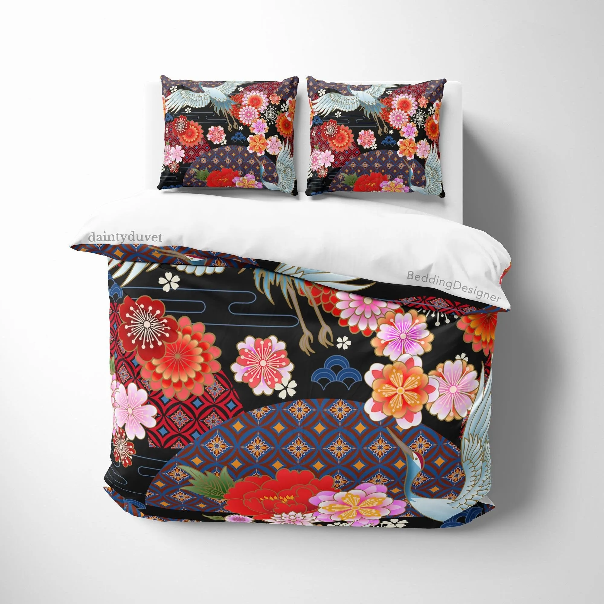 Plum Blossom Duvet Cover Japanese Flower Quilt Cover, Camellia Bedding Set Colorful Bedspread Girly Bedroom Blanket Cover