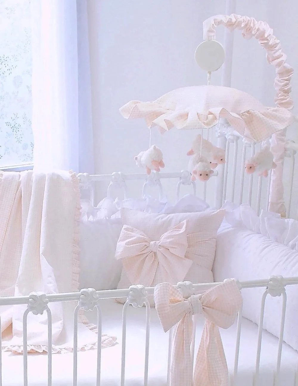 Powder Pink 5 Piece Gingham Crib Bedding Set