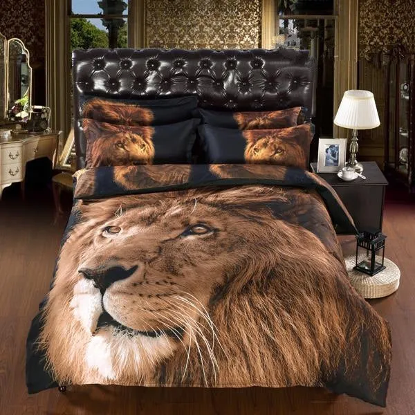 Powerful Lion Print Luxury 6-Piece Duvet Cover Sets