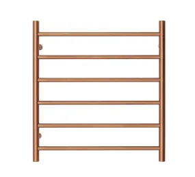 Premium Brushed Rose Gold Heated Towel Rack - 6 Bars, Round Design, AU Standard, 650x620mm Wide