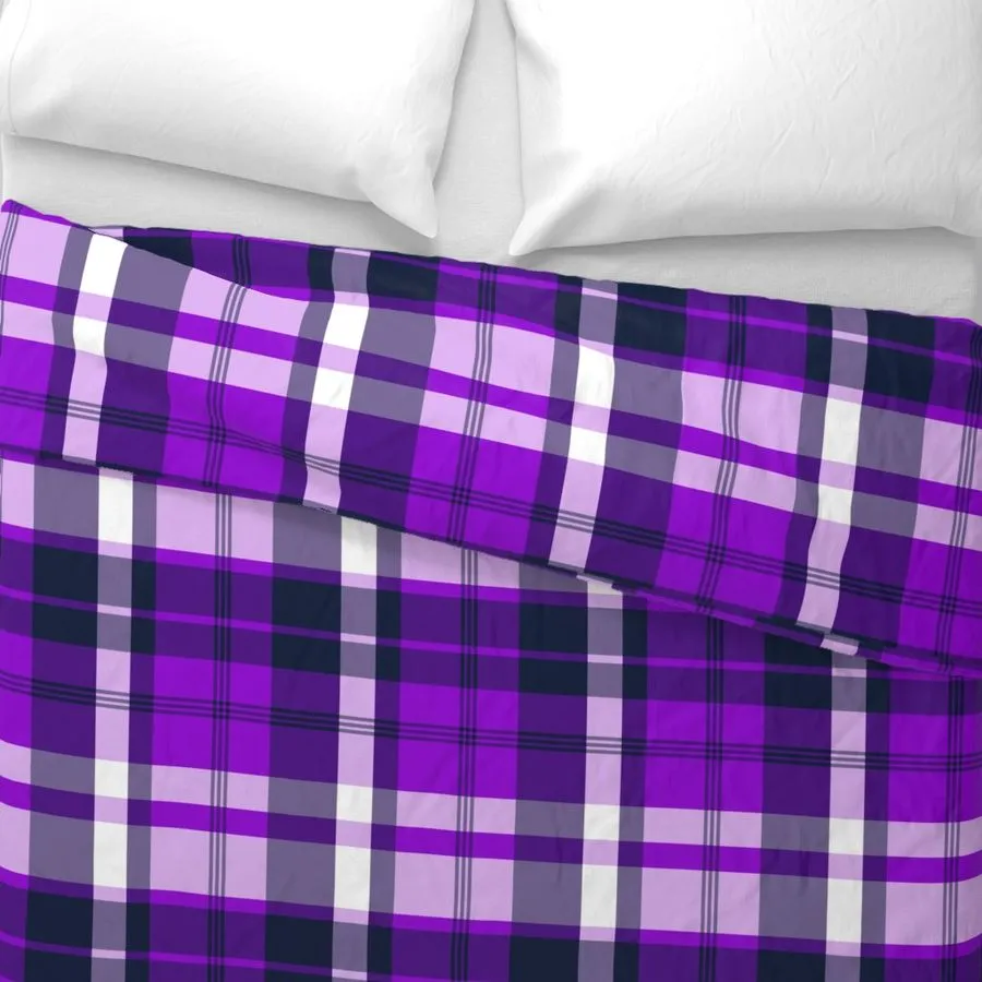 Preppy Surfer Navy Blue and Purple Plaid Duvet Cover