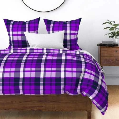 Preppy Surfer Navy Blue and Purple Plaid Duvet Cover