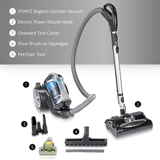 Prolux iFORCE Bagless Canister Vacuum Cleaner With 2 Stage Hepa Filtration & Power Nozzle