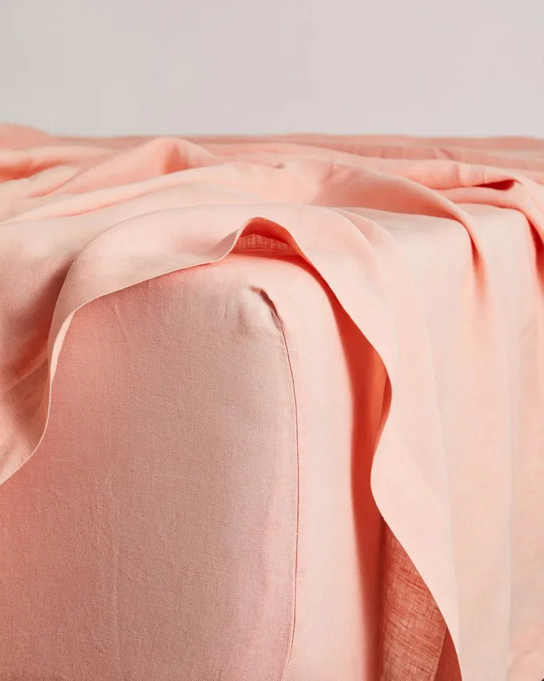 Pure Linen Fitted Sheet with Pillow Covers | 3 Pc Set |Peach