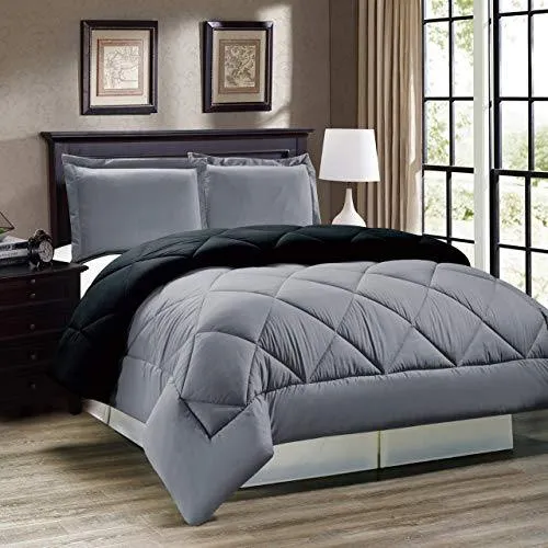 QUILT'N'RAZAI Luxury 250 GSM Reversible Light Weight Single Bed (60*90 inch) Comforter/Quilt/RAZAI/Duvet (Grey/Black)