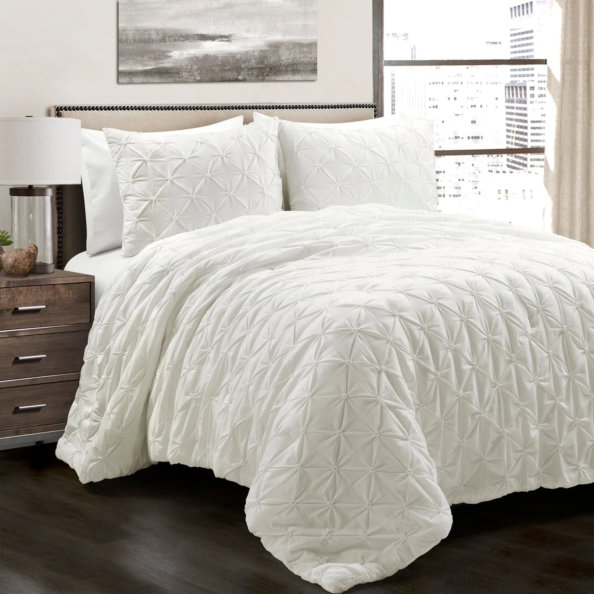 Ravello Pintuck Cotton Comforter 3 Piece Set