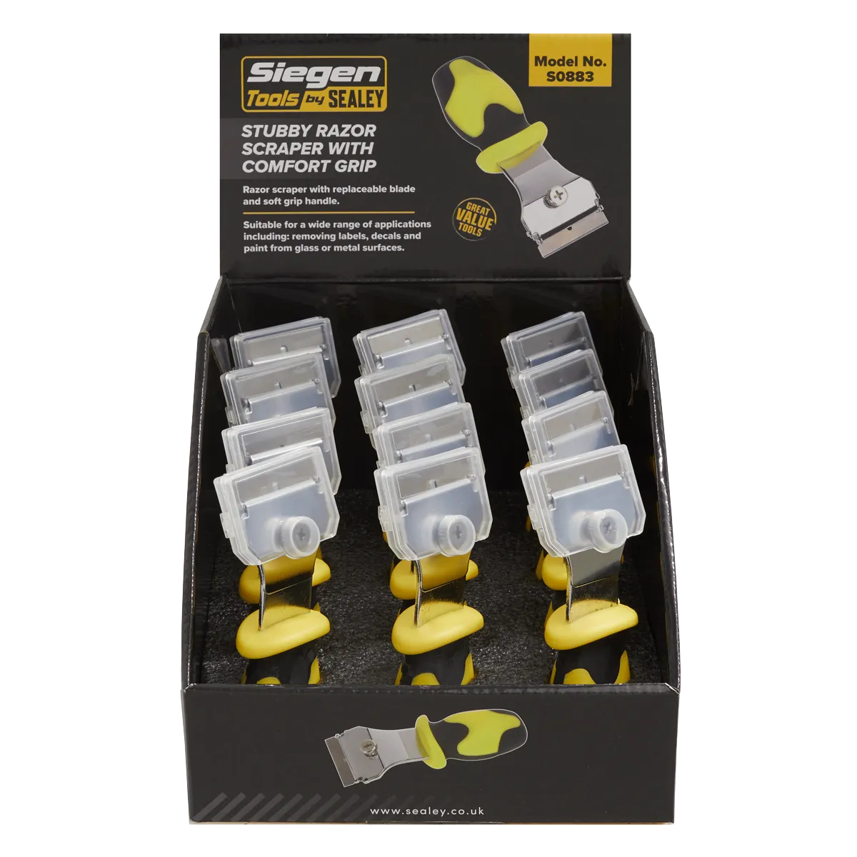 Razor Scraper with Comfort Grip Stubby Display Box of 12