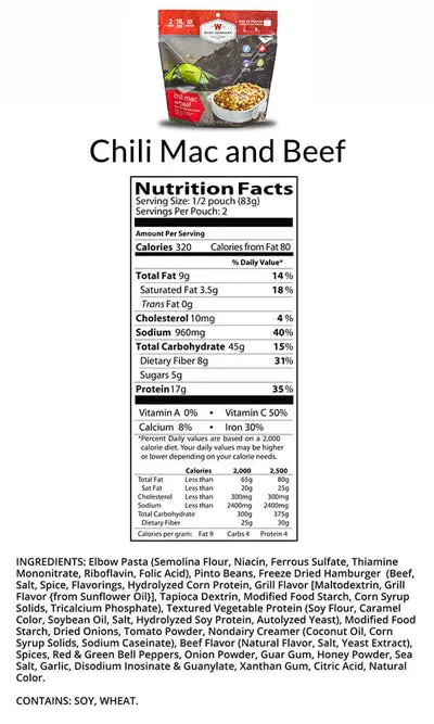 ReadyWise Chili Mac w Beef Dehydrated Food Pack