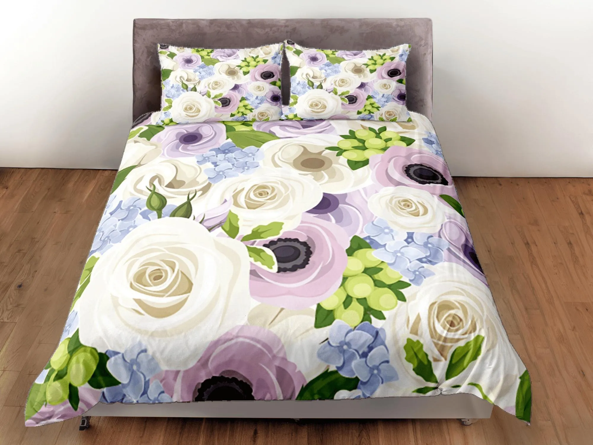 Roses Duvet Cover Set Colorful Girly Bedspread, Floral Dorm Bedding Pillowcase