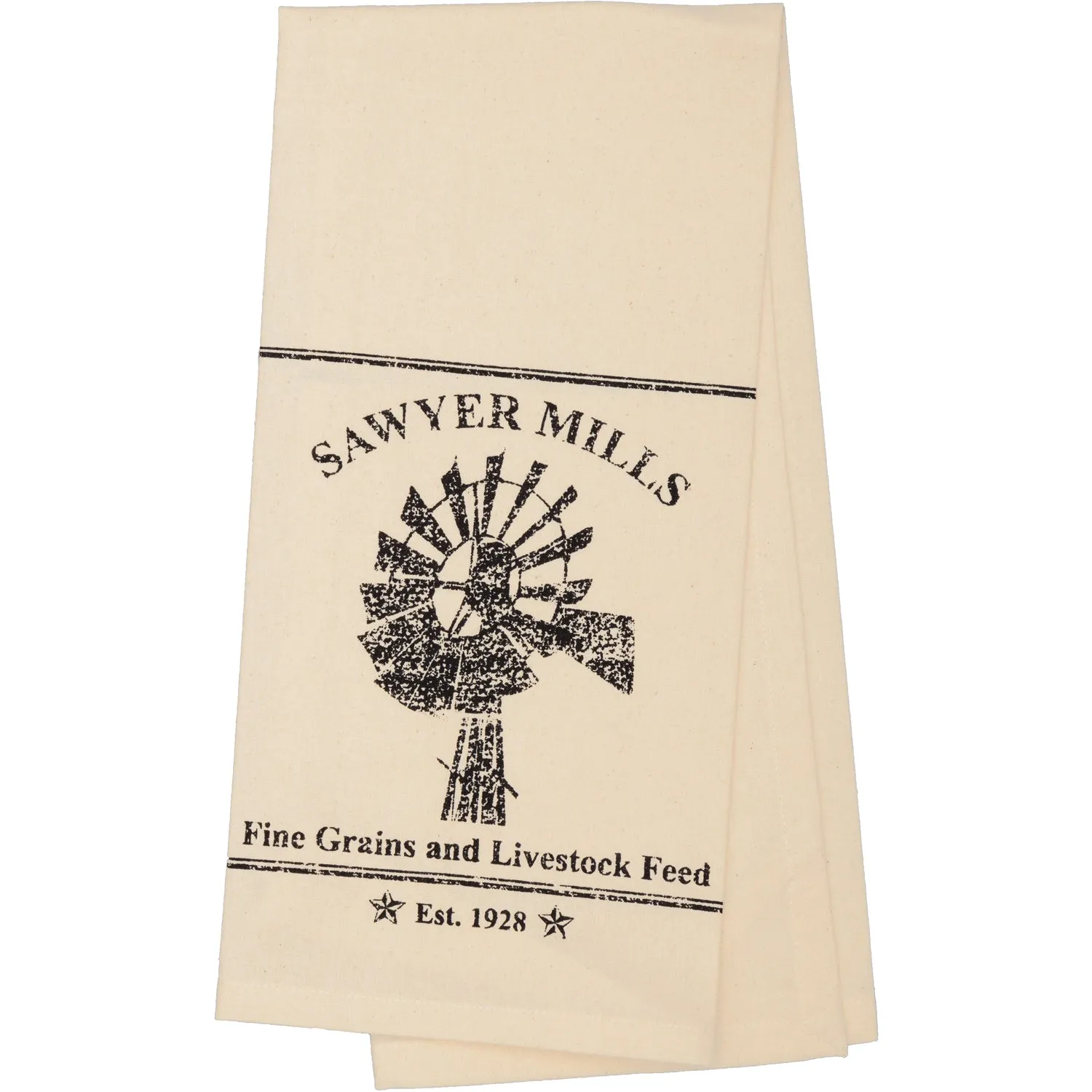 Sawyer Mill Charcoal Windmill Muslin Unbleached Natural Tea Towel 19x28