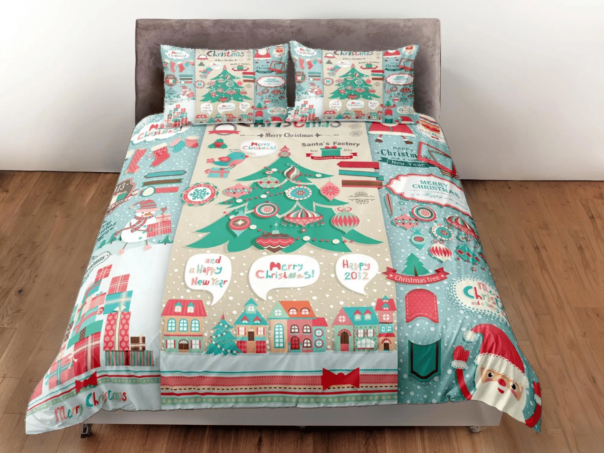 Scandinavian christmas city duvet cover set, christmas full size bedding & pillowcase, college bedding, crib toddler bedding, holiday gift