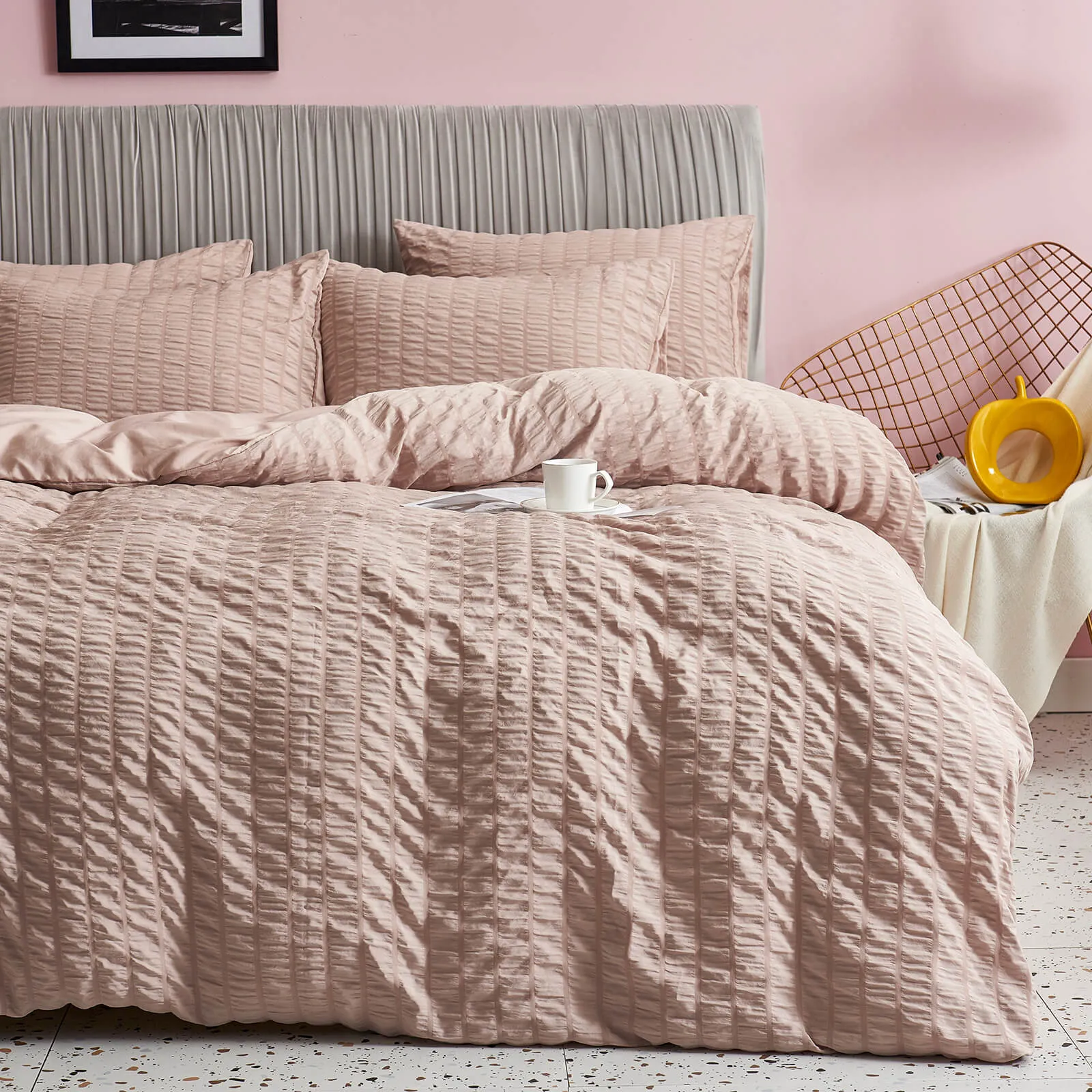 Seersucker Stripe Duvet Cover Set (Camel)