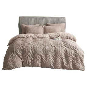 Seersucker Stripe Duvet Cover Set (Camel)