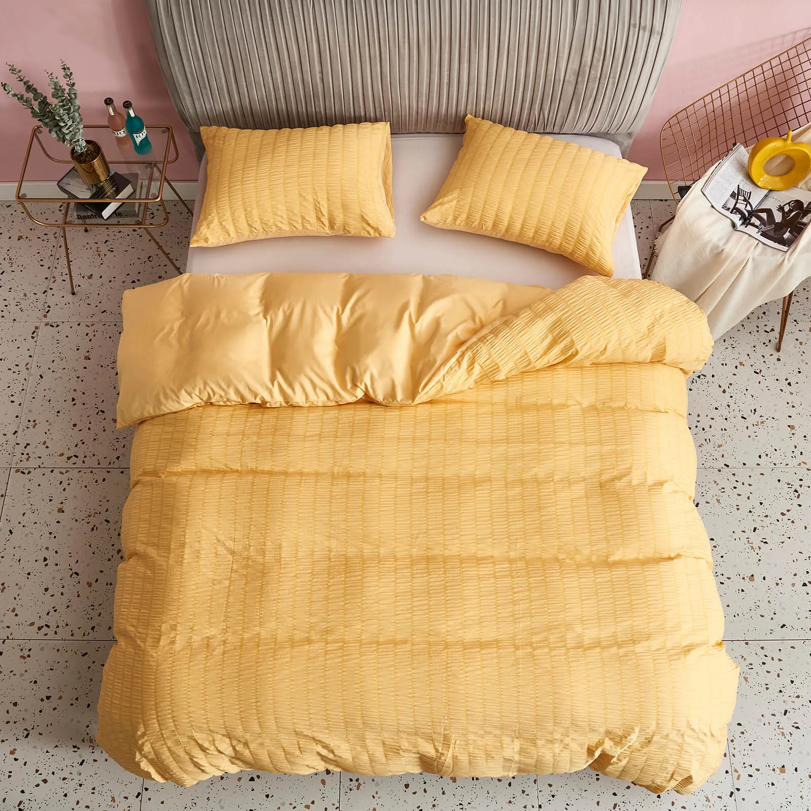 Seersucker Stripe Duvet Cover Set (Yellow)