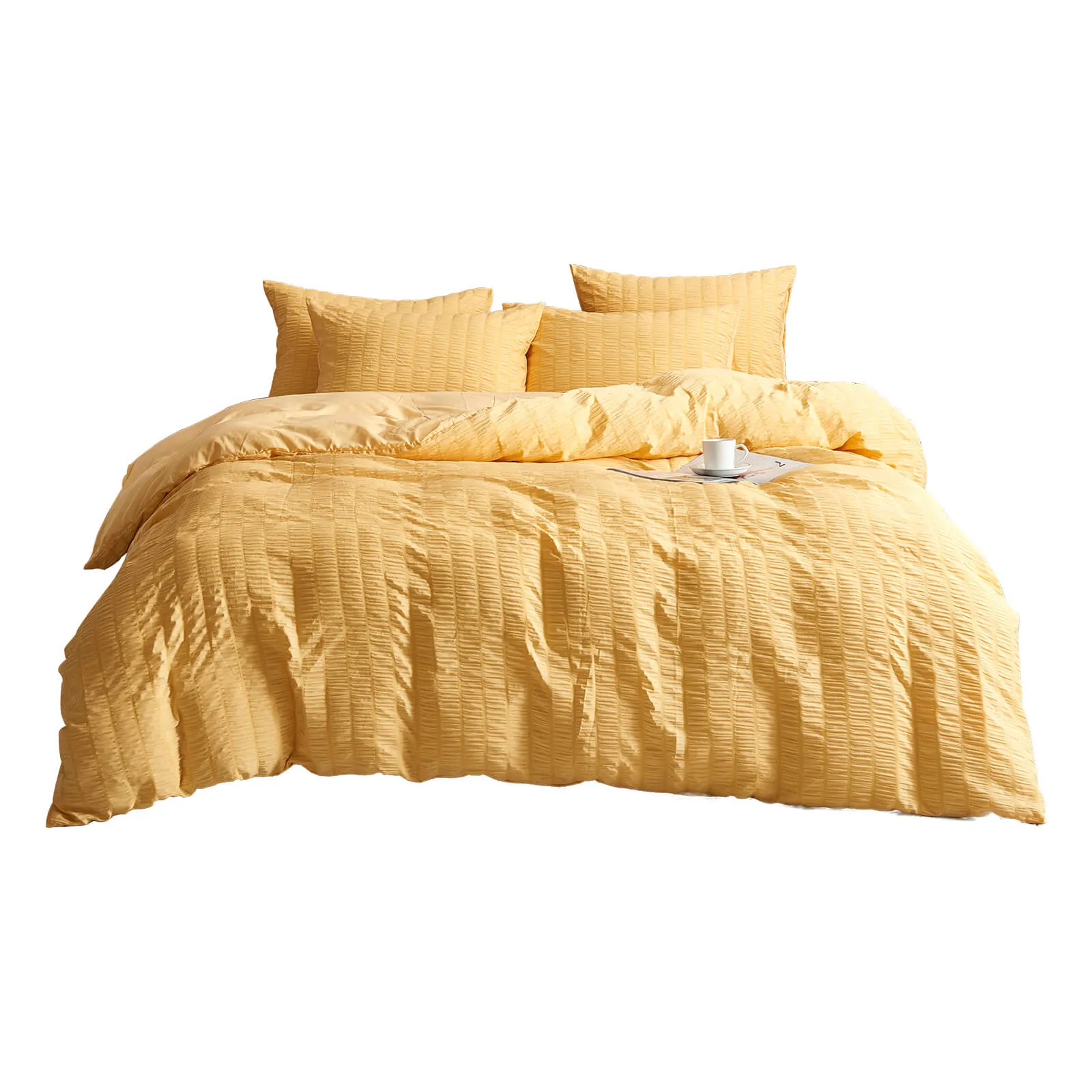 Seersucker Stripe Duvet Cover Set (Yellow)