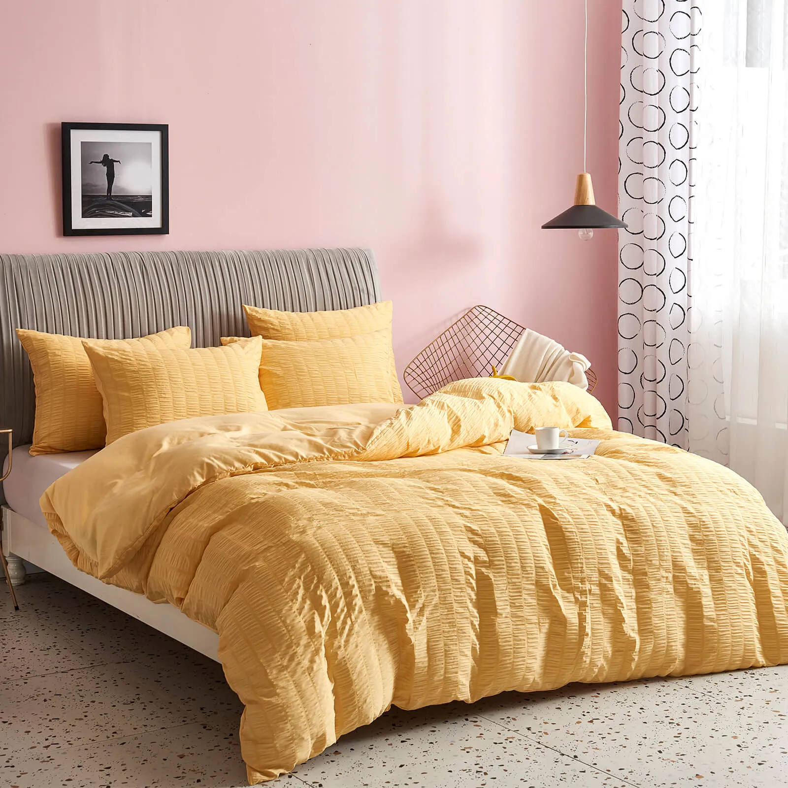 Seersucker Stripe Duvet Cover Set (Yellow)