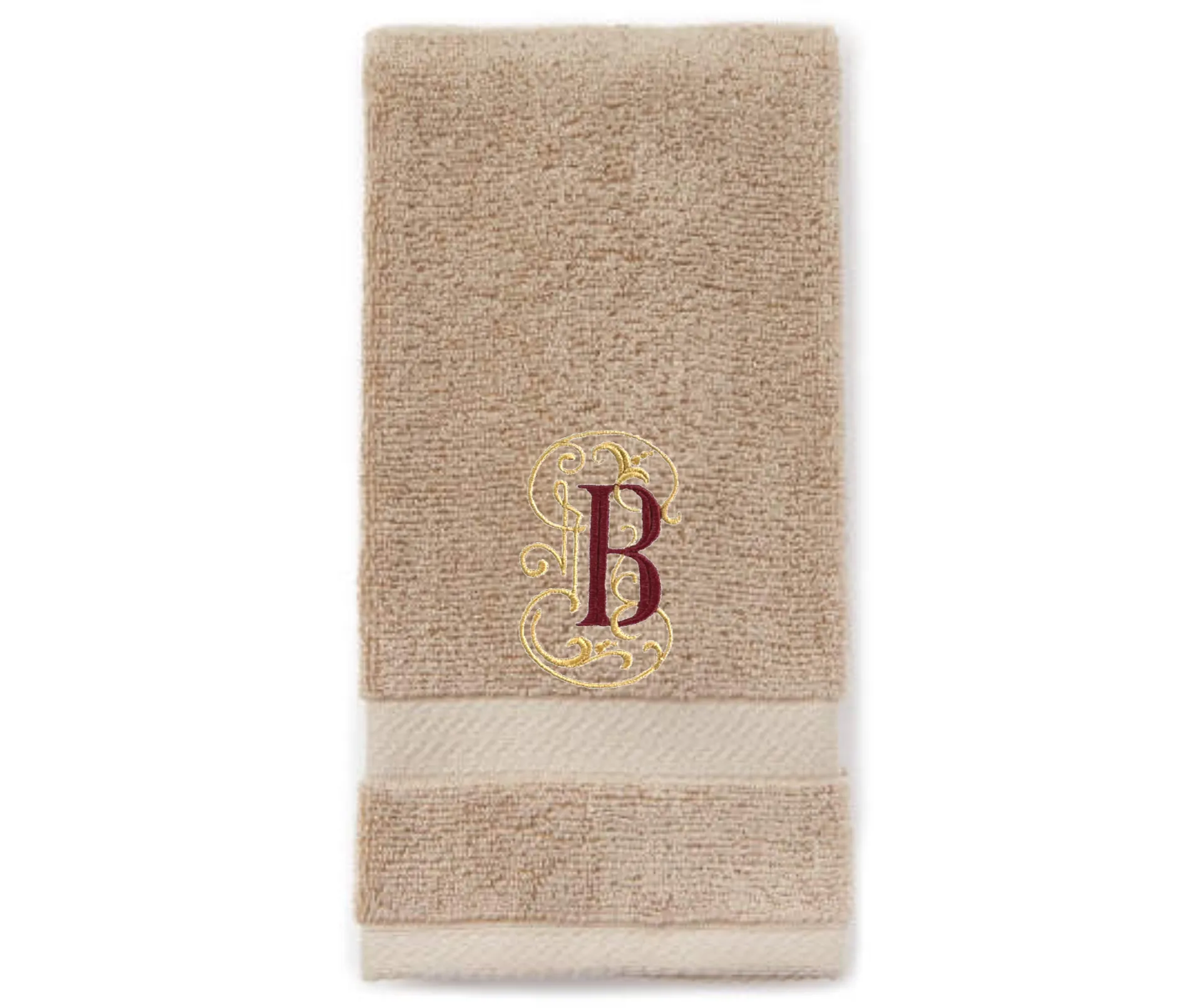 Set of Monogrammed Guest Bath Hand and Bath Towel Set Beautiful Monogram Letter With Scrolling